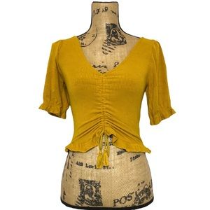 Marigold Tie Front Boho Tassel Cinched Crop Top S